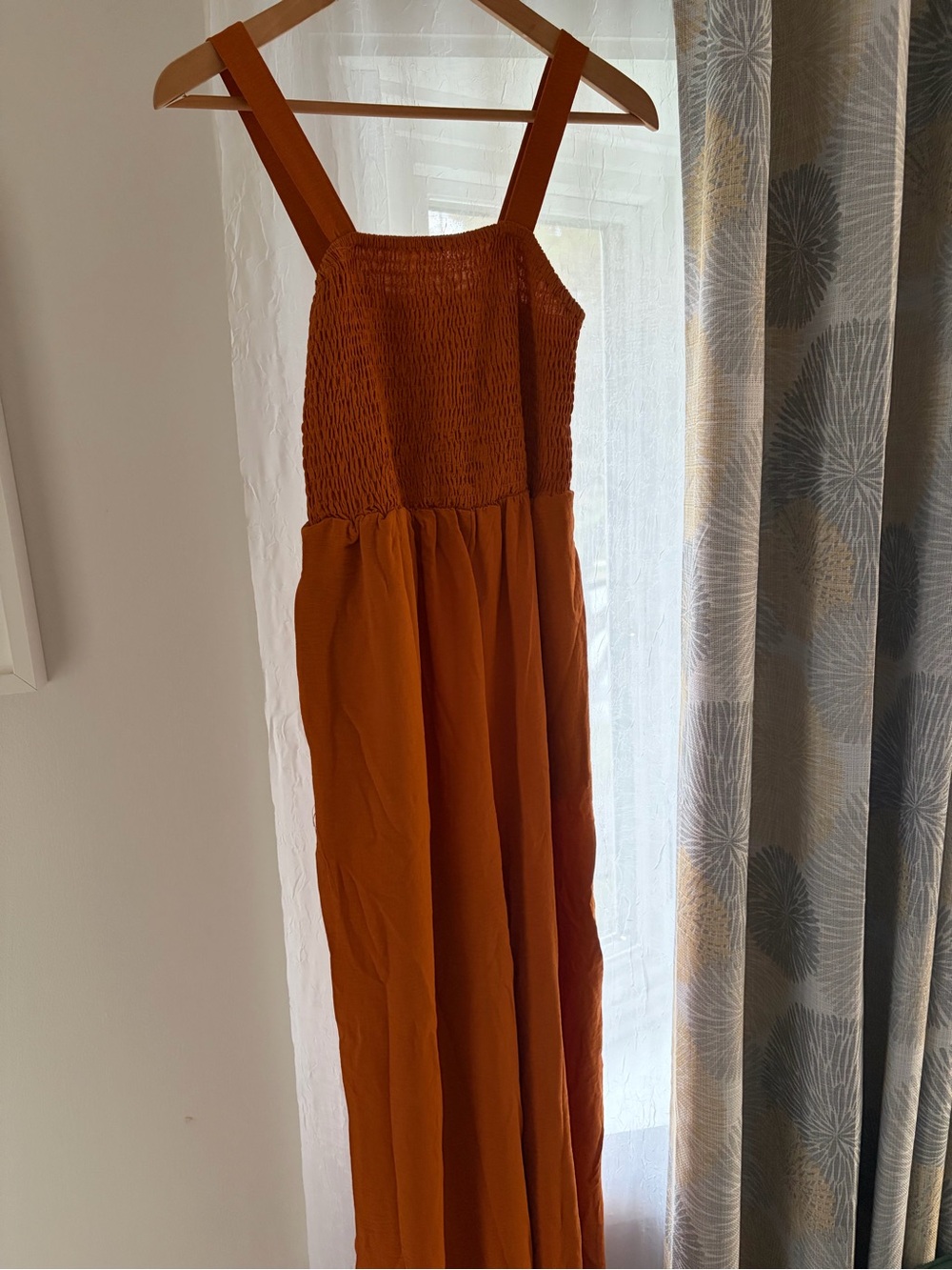 Rust-Colored Smocked Strap Maxi Dress - Women
